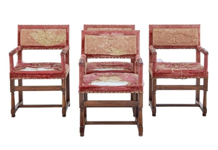 19th century walnut coronation armchairs set of 4 1