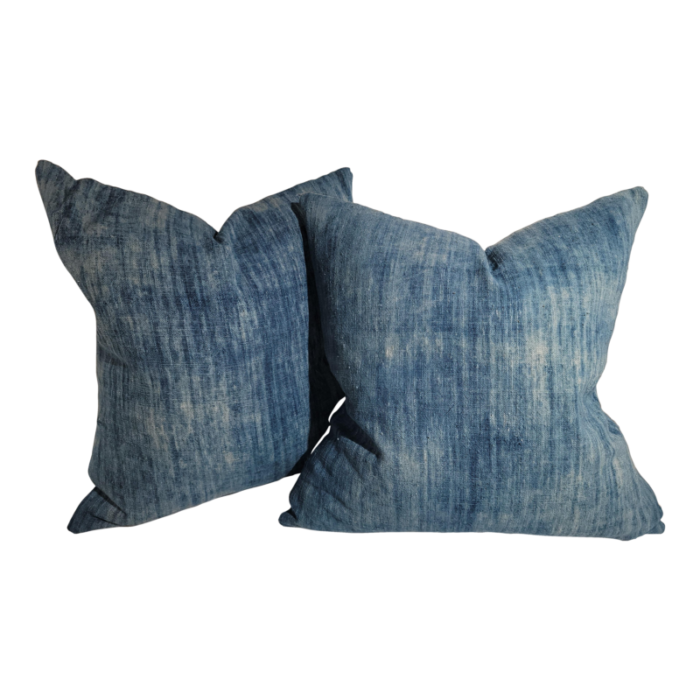 19thc blue homespun faded linen pillows pair 1691