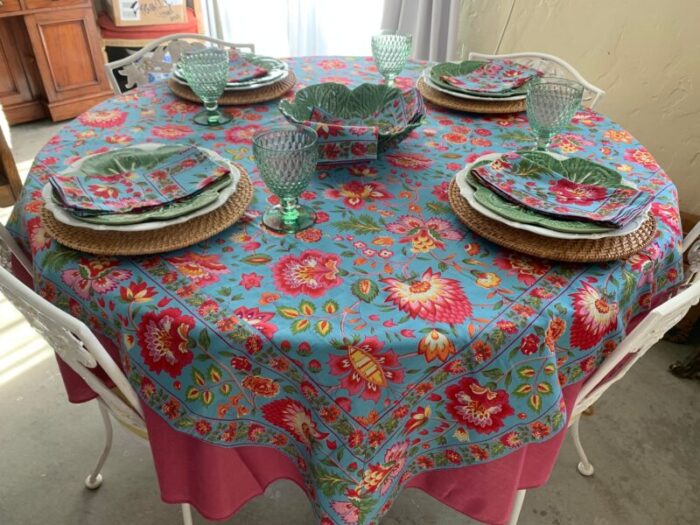 2000s april cornell jacobean floral tablecloth and napkins 7 pieces 4015