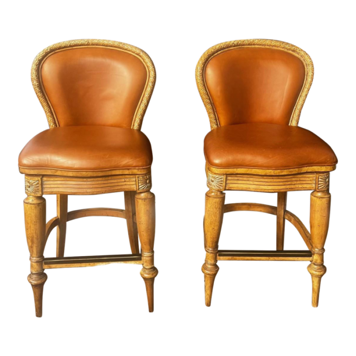 2000s tommy bahama swivel leather bar stools a pair 5860