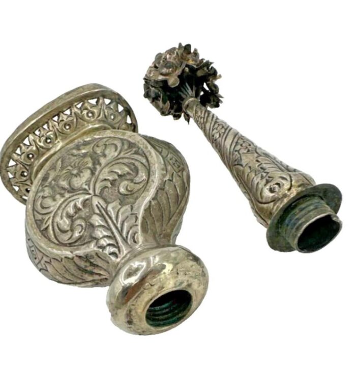 20th c indian silver mughal india rosewater perfume sprinkler spray antique india antique vintage 0514