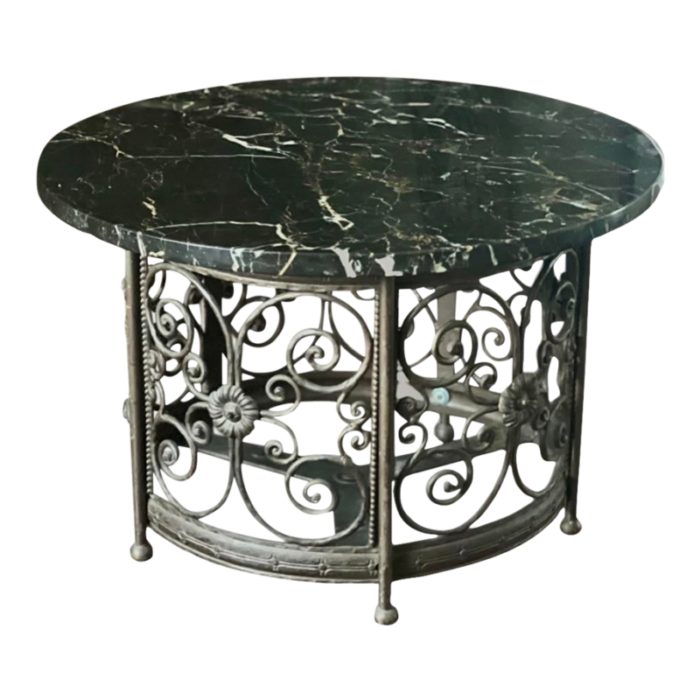 20th century french art deco iron and marble side or small coffee table 2440