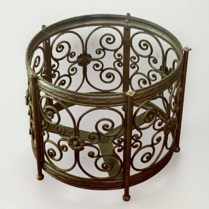 20th century french art deco iron and marble side or small coffee table 9342