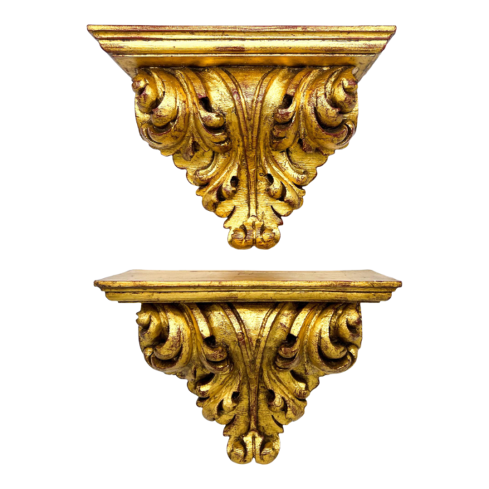 20th century hollywood regency gold resin wall brackets shelves a pair 2057