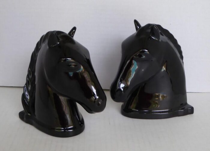 abingdon pottery 1940s mid century modern pair ceramic black horse head bookends a pair 0242