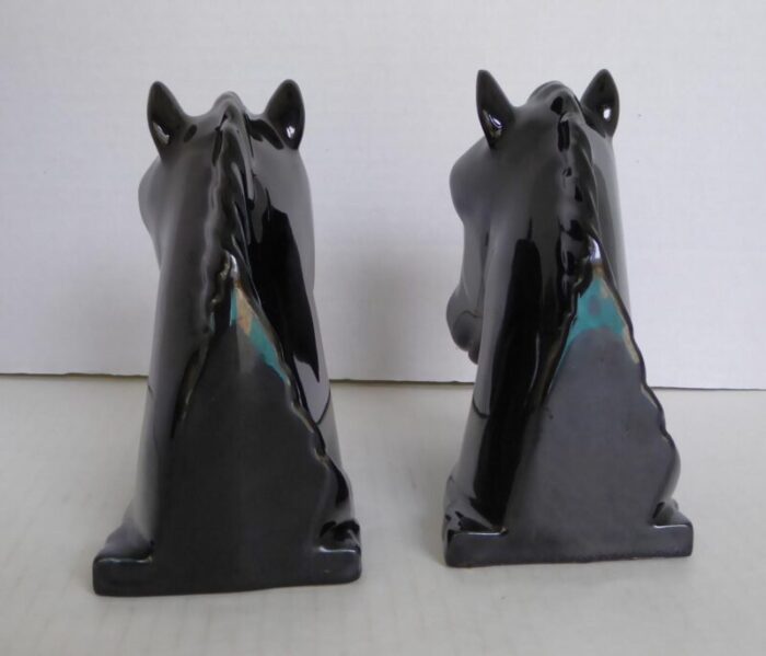 abingdon pottery 1940s mid century modern pair ceramic black horse head bookends a pair 0976