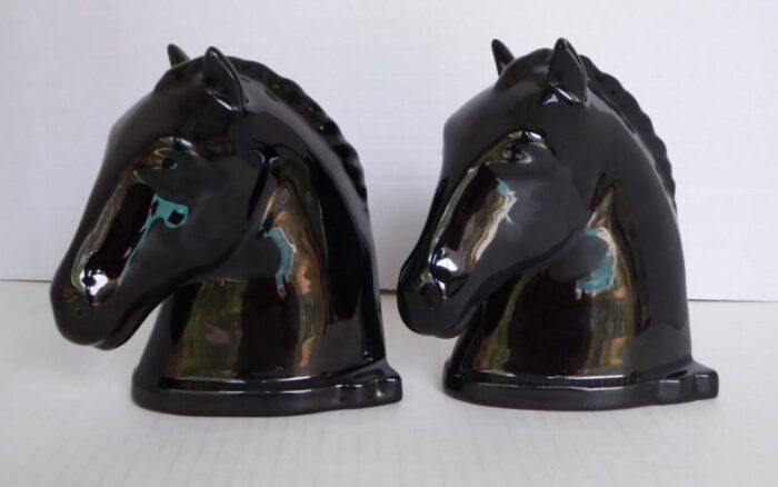 abingdon pottery 1940s mid century modern pair ceramic black horse head bookends a pair 2145