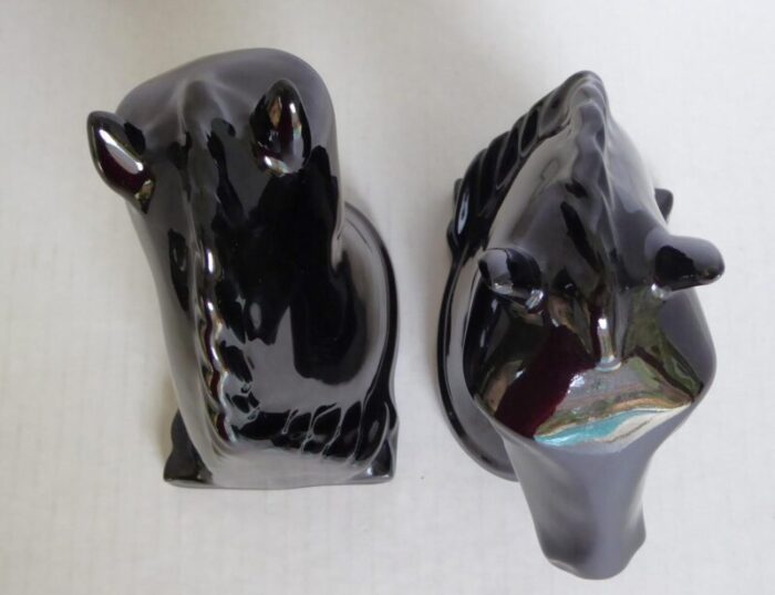 abingdon pottery 1940s mid century modern pair ceramic black horse head bookends a pair 3071