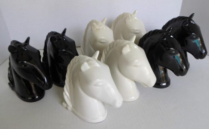 abingdon pottery 1940s mid century modern pair ceramic black horse head bookends a pair 3781