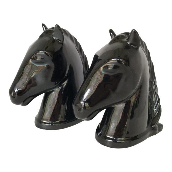 abingdon pottery 1940s mid century modern pair ceramic black horse head bookends a pair 5700