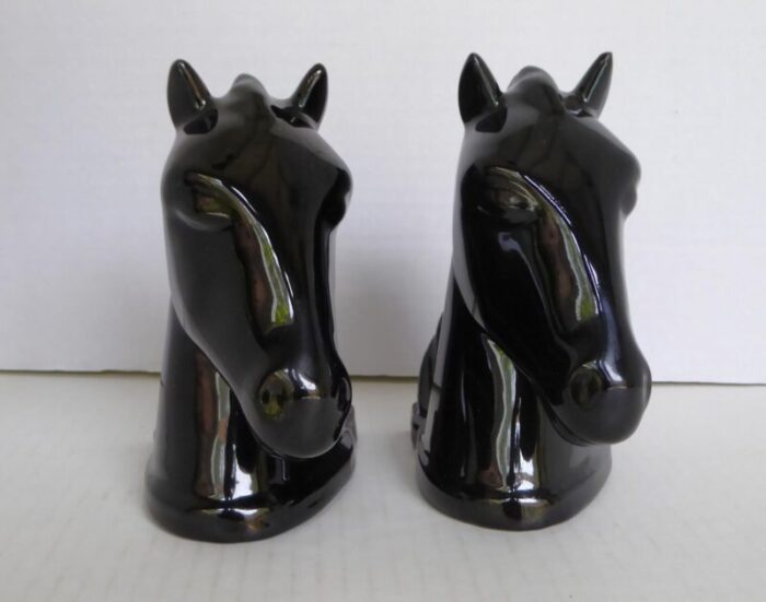 abingdon pottery 1940s mid century modern pair ceramic black horse head bookends a pair 8592