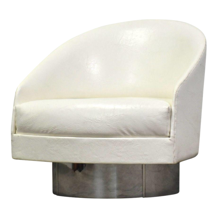 adrian pearsall white and chrome swivel lounge chair 9534