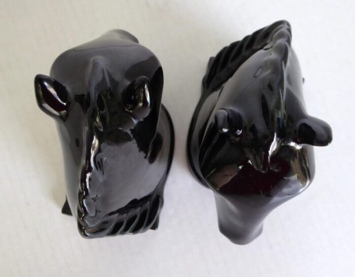 american deco pair of ceramic black horse head bookends by abingdon pottery 1940s 1715