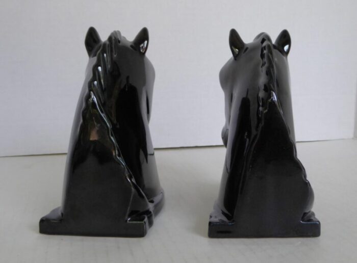 american deco pair of ceramic black horse head bookends by abingdon pottery 1940s 2005