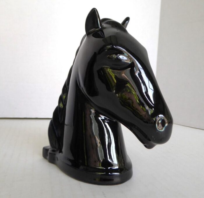 american deco pair of ceramic black horse head bookends by abingdon pottery 1940s 9694