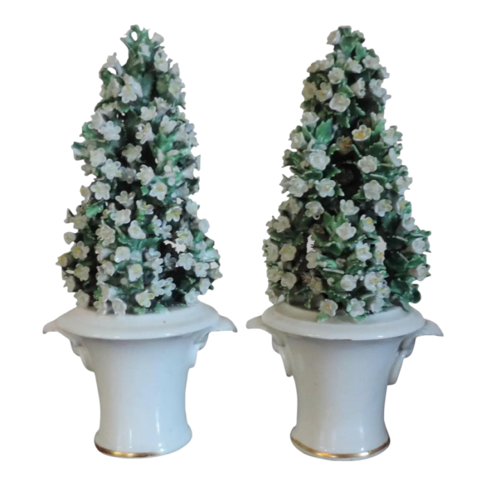 antique 18th c english derby william duesbury and co porcelain obelisk trophies as flowering topiary shrubs in neoclassical garden tubs 1765 a pair 6522