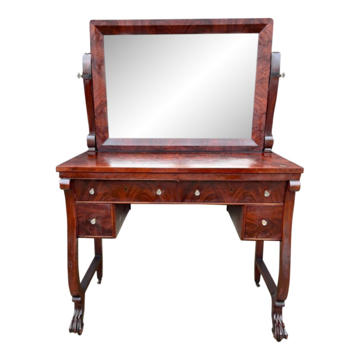 antique 19th century flame mahogany neoclassical empire vanity dresser 6556