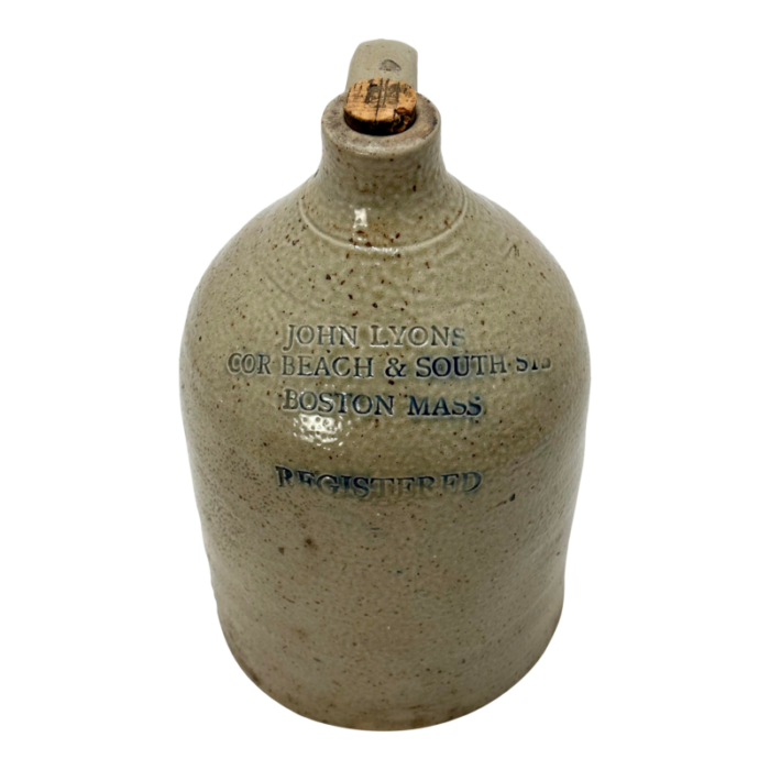 antique american stoneware 1 gallon liquor spirits jug from boston massachusetts circa 1890s 6272