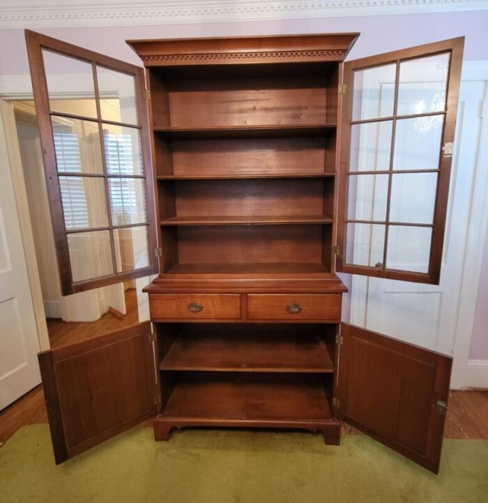 antique american walnut step back cupboard display bookcase china cabinet 1373