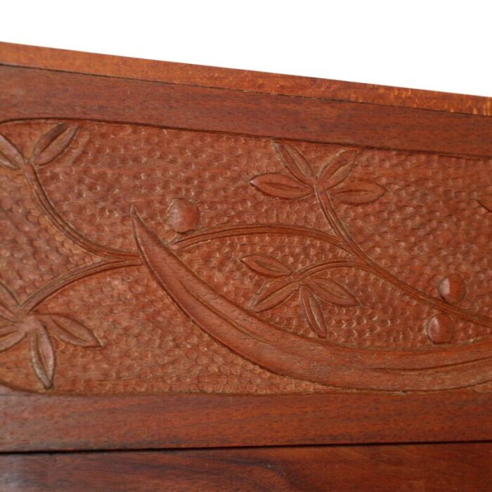 antique art nouveau hand carved cherrywood and walnut double twin bed 1920s set of 2 10