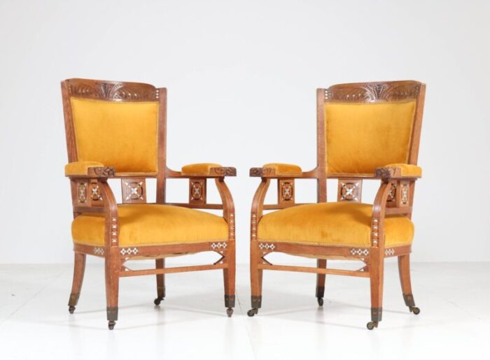 antique art nouveau oak armchairs from h f jansen zonen hofleverancier set of 2 1