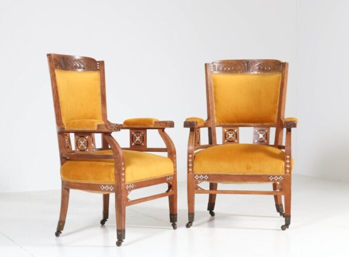 antique art nouveau oak armchairs from h f jansen zonen hofleverancier set of 2 2