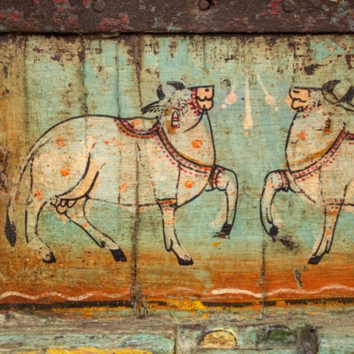 antique carved rajasthani doors with folk art painted bulls 1298