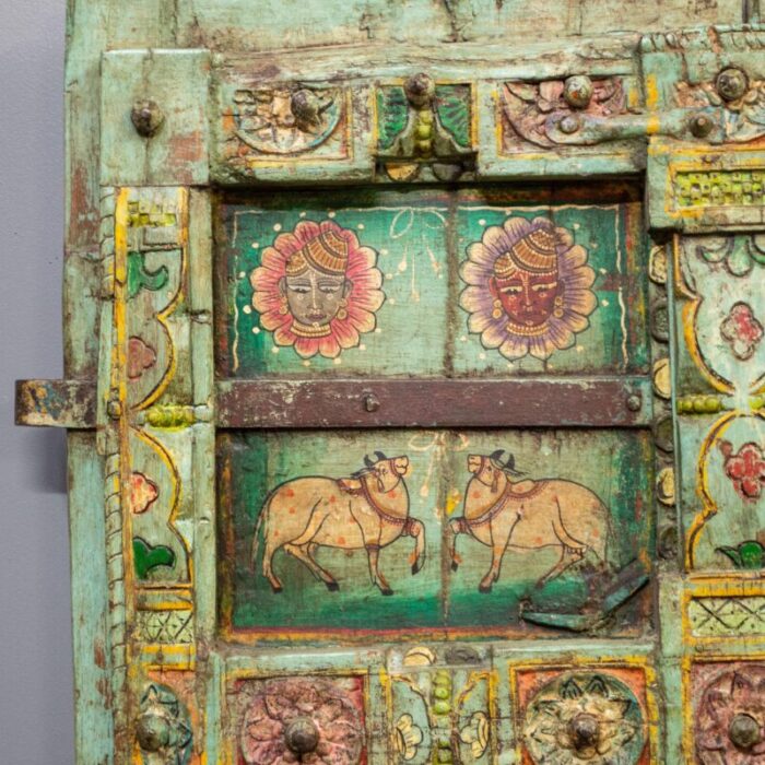 antique carved rajasthani doors with folk art painted bulls 1476