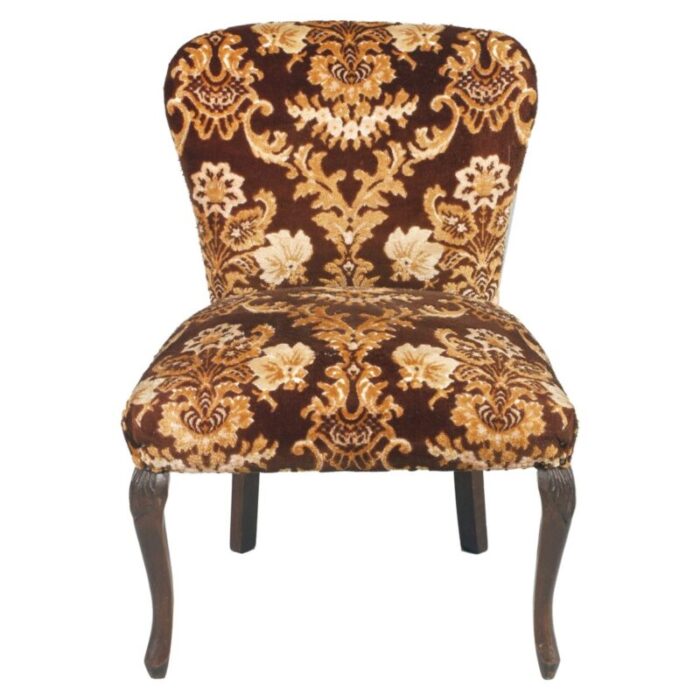 antique damask velvet armchairs and ottoman set 3