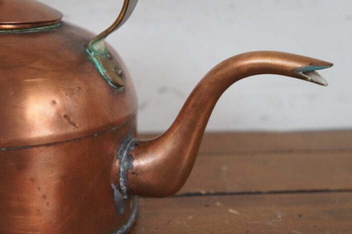 antique english george iii copper gooseneck bird spout coffee tea kettle 0548