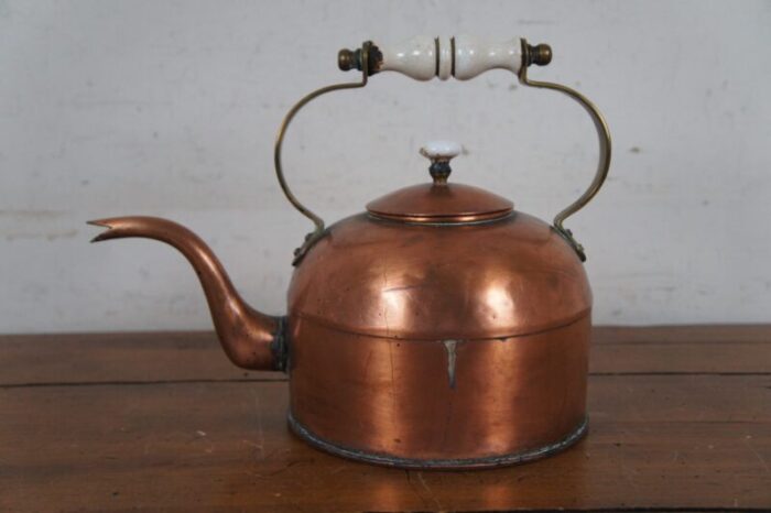 antique english george iii copper gooseneck bird spout coffee tea kettle 6204