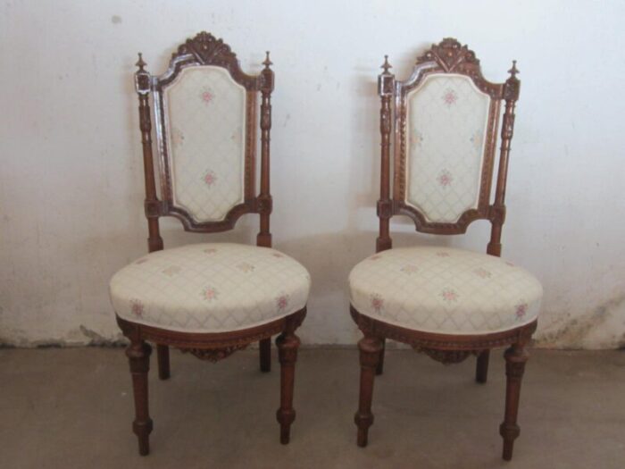 antique french carved walnut dining chairs set of 2 1