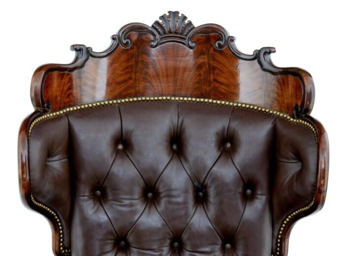 antique french mahogany and leather armchair 3