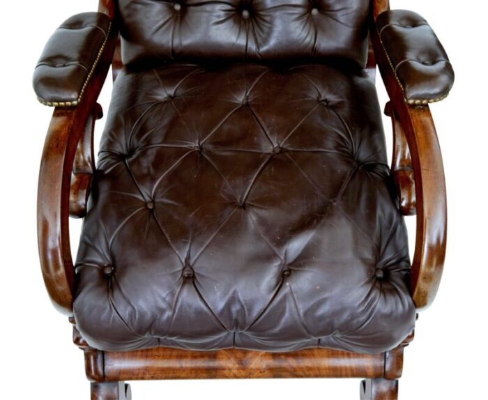 antique french mahogany and leather armchair 4