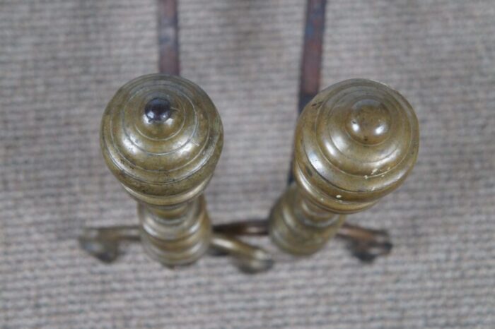 antique georgian colonial revival brass beehive fireplace andirons firedogs a pair 6971