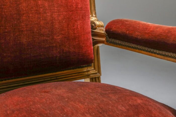 antique gilt wood and velvet armchairs 1880s set of 2 12