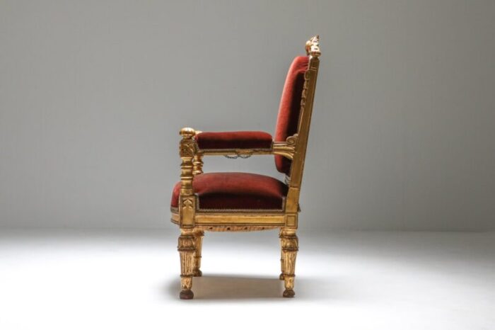 antique gilt wood and velvet armchairs 1880s set of 2 7