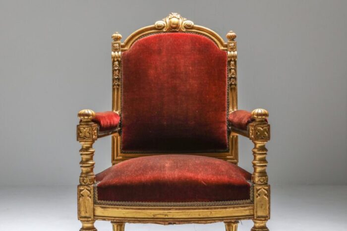 antique gilt wood and velvet armchairs 1880s set of 2 8