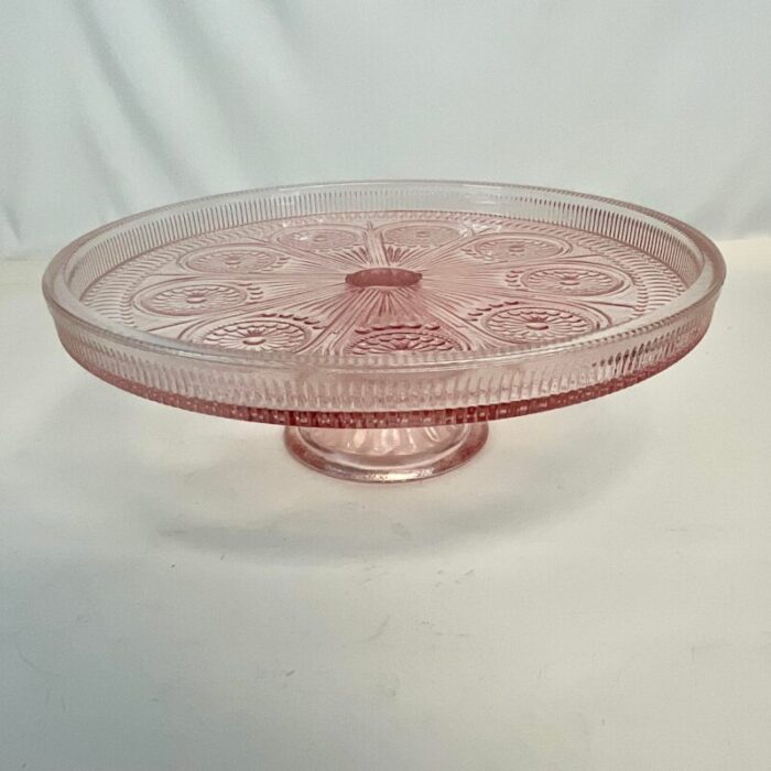 antique hollywood regency indiana glass co pressed pink glass pedestal cake stand 2795