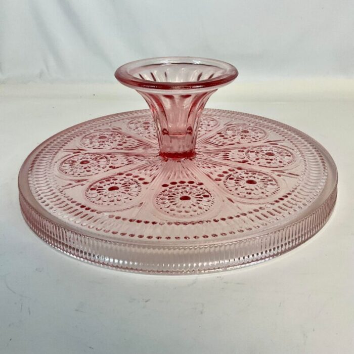 antique hollywood regency indiana glass co pressed pink glass pedestal cake stand 4045