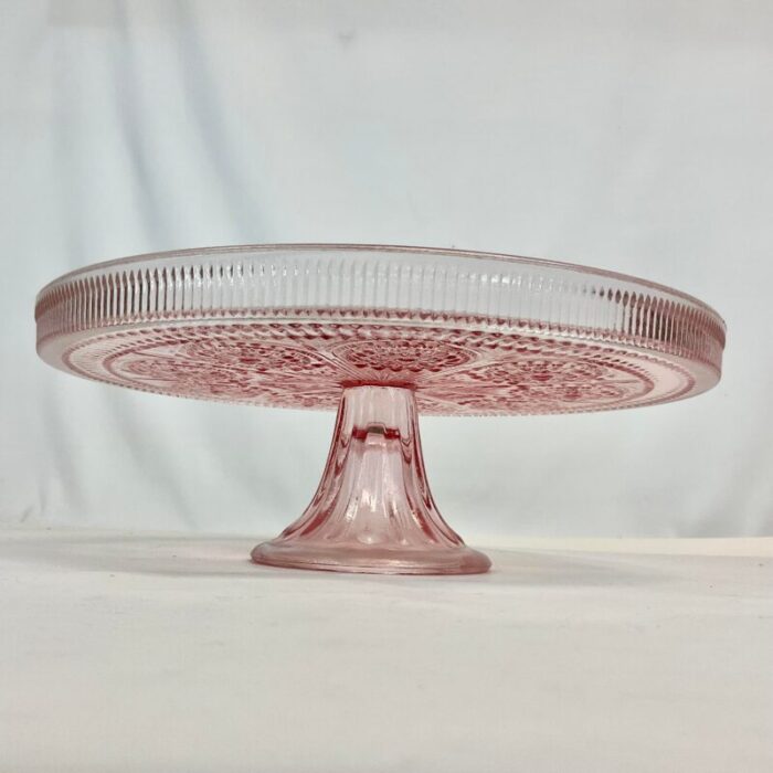 antique hollywood regency indiana glass co pressed pink glass pedestal cake stand 4130