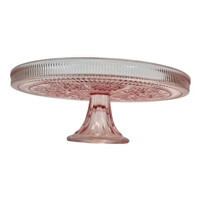 antique hollywood regency indiana glass co pressed pink glass pedestal cake stand 4130