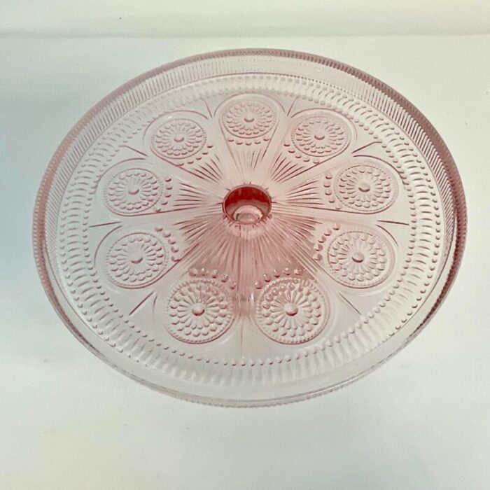 antique hollywood regency indiana glass co pressed pink glass pedestal cake stand 4715