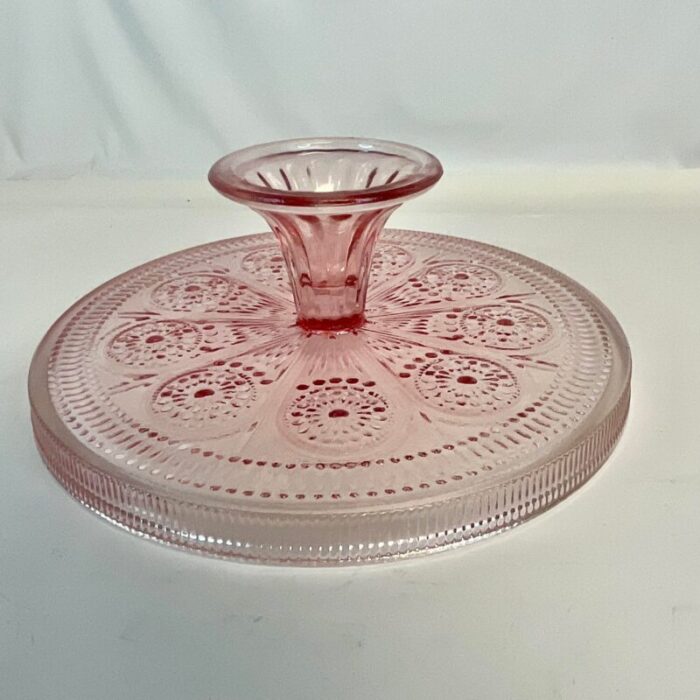 antique hollywood regency indiana glass co pressed pink glass pedestal cake stand 6105