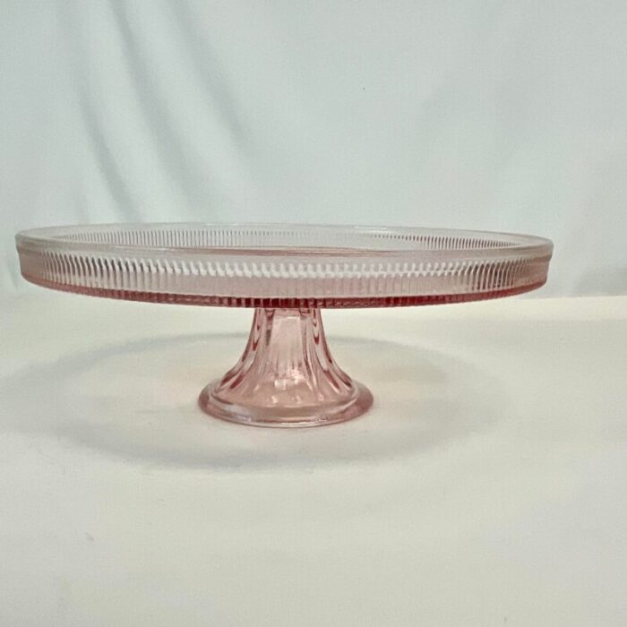 antique hollywood regency indiana glass co pressed pink glass pedestal cake stand 6440