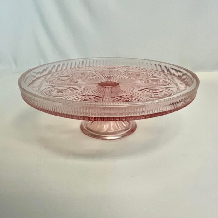 antique hollywood regency indiana glass co pressed pink glass pedestal cake stand 9318