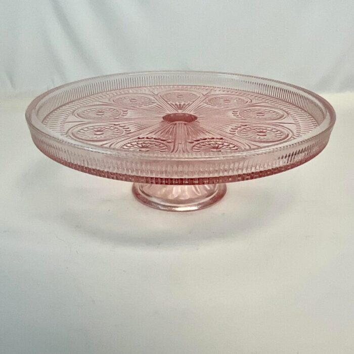 antique hollywood regency indiana glass co pressed pink glass pedestal cake stand 9352