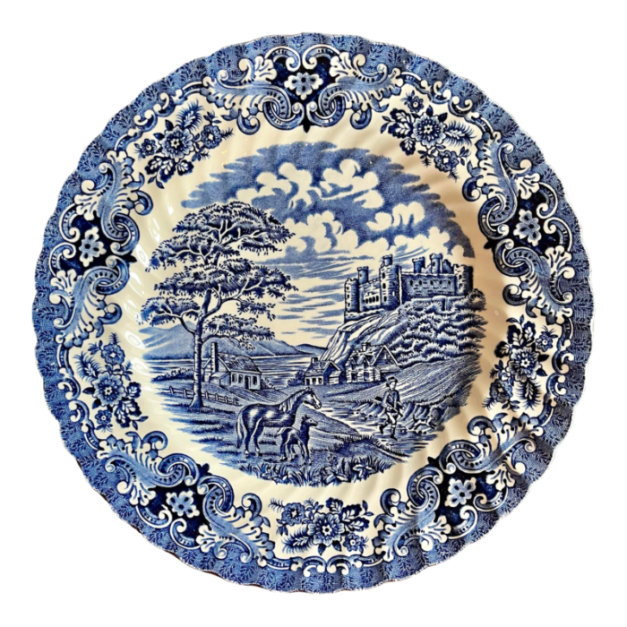 antique ironstone hand engraved blue and white english castle plate 9626