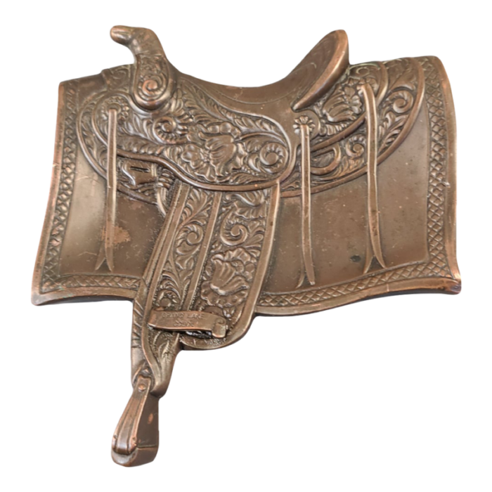 antique jennings brothers copper western saddle trinket holder desk art 1241