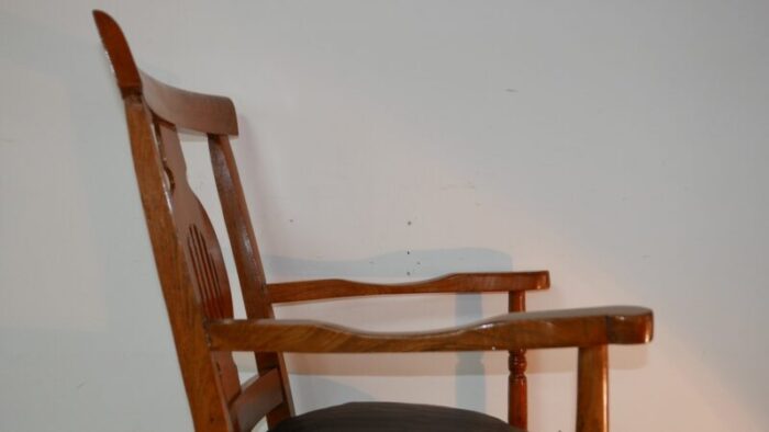 antique jugenstil beech leather stool 8